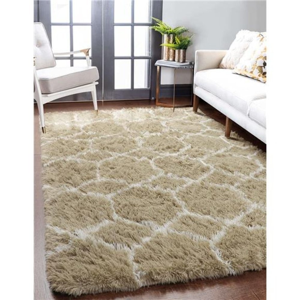 New Beige/White Soft Fluffy Area Rug